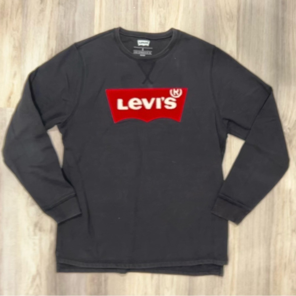 Levi’s Men's Black Crew Neck Cotton Blend Sweatshirt Long Sleeve Logo Size L